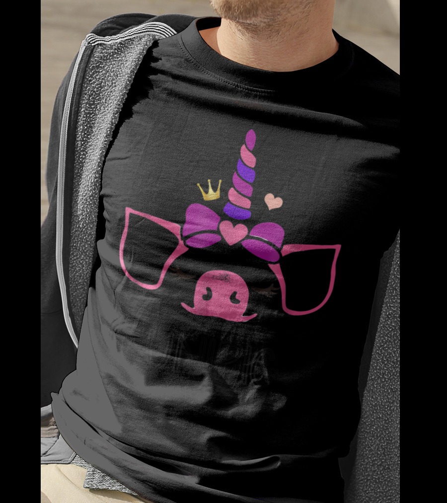 Unipig Unicorn Pig Crown And Bow Love For Pig Lovers T-Shirt