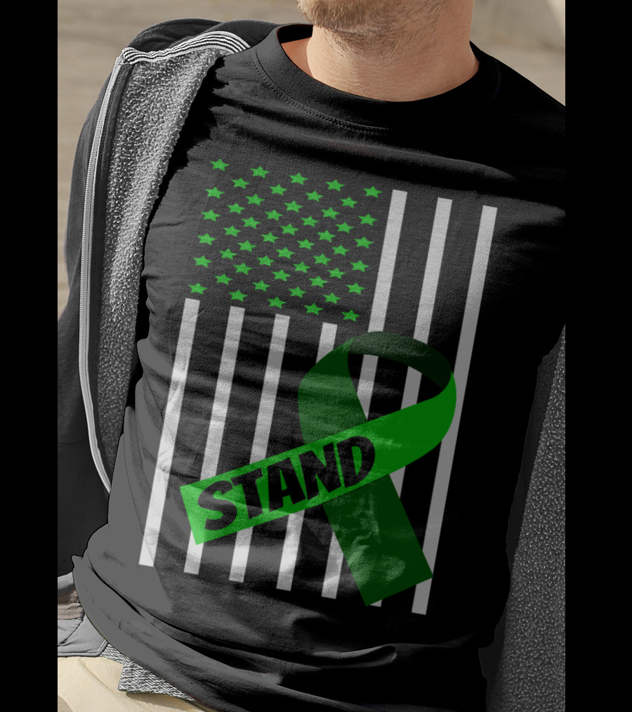 USA Flag Green Ribbon Stand Kidney Disease Awareness T-Shirt