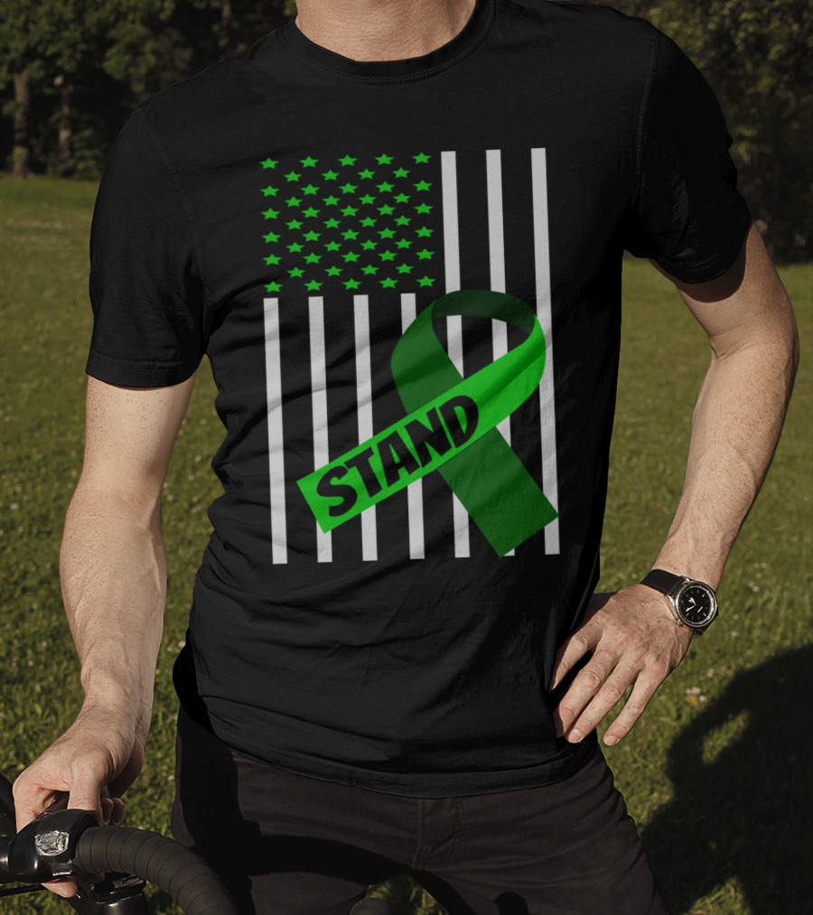USA Flag Green Ribbon Stand Kidney Disease Awareness T-Shirt