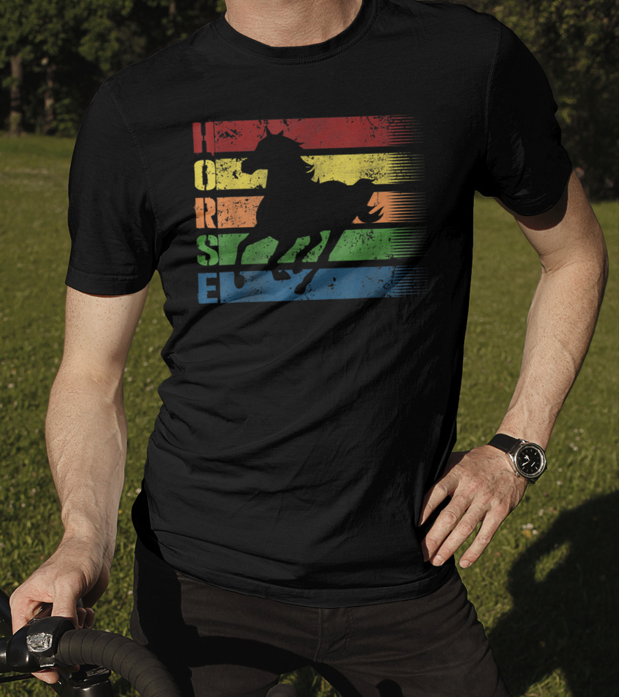 Funny Horse Silhouette With Retro Stripes T-Shirt