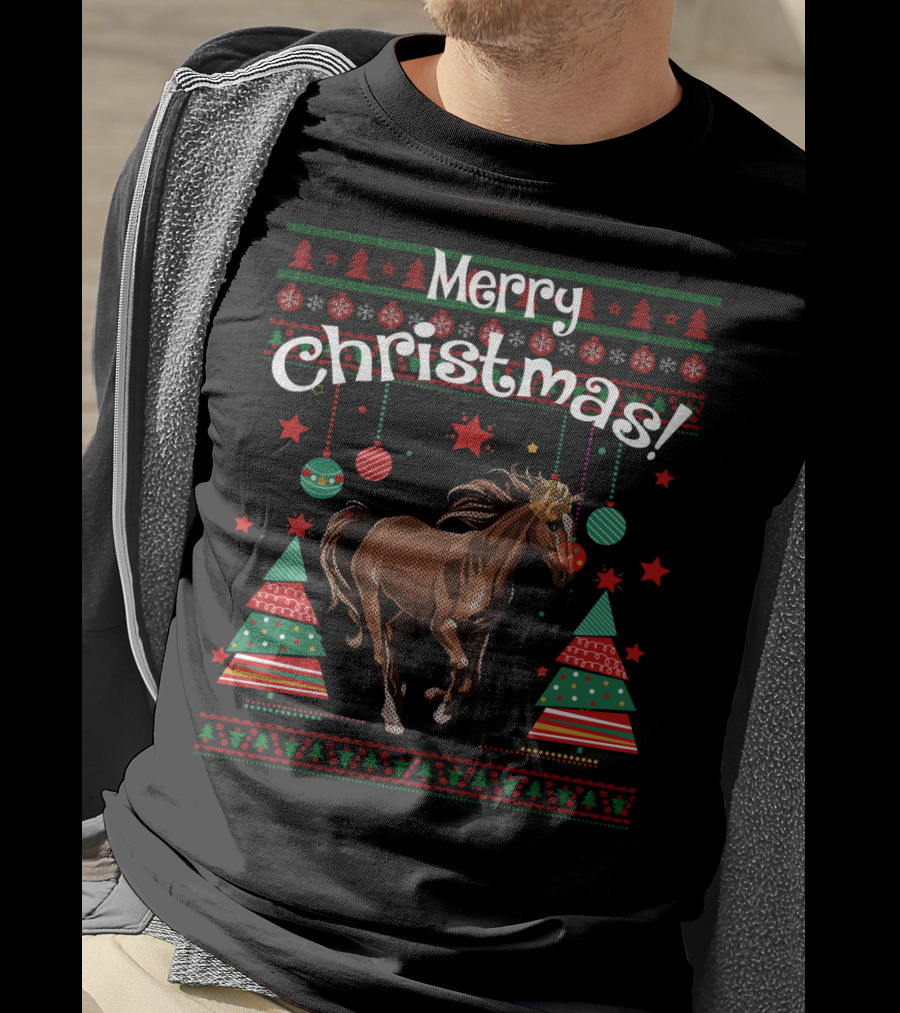 Merry Christmas Funny Horse Holiday Festive Ornaments T-Shirt