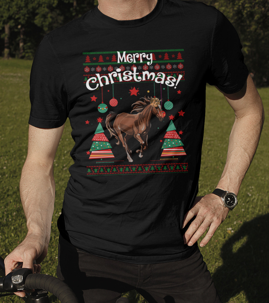 Merry Christmas Funny Horse Holiday Festive Ornaments T-Shirt