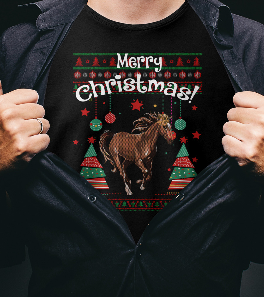 Merry Christmas Funny Horse Holiday Festive Ornaments T-Shirt