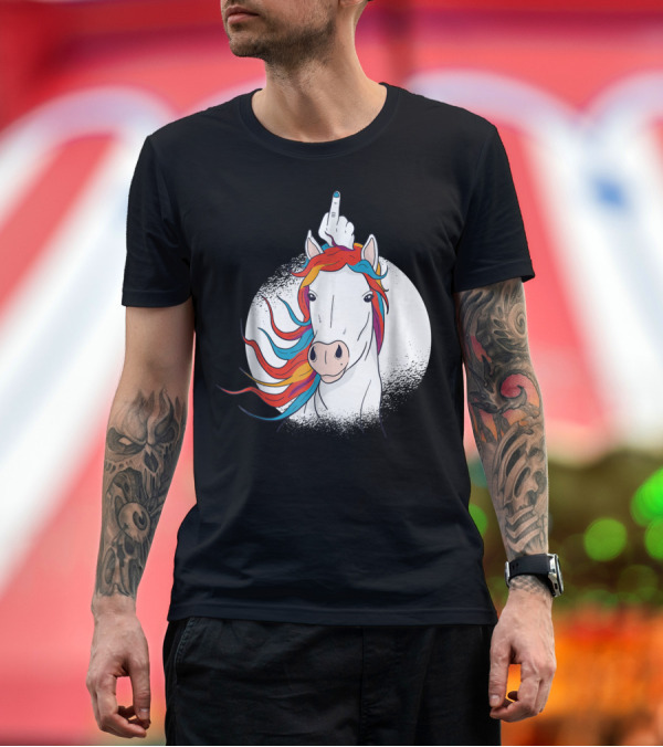 Premium T-Shirt: Funny Horse Unicorn Middle Finger Rainbow Mane T-Shirt Funny Horse Unicorn Middle Finger Rainbow Mane T-Shirt