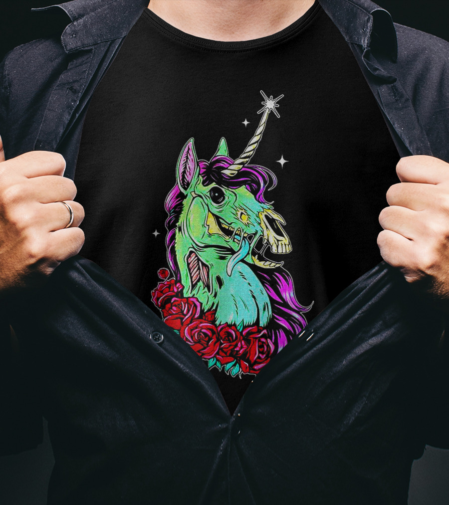 Funny Rose Floral Unicorn Horse Zombie Vibes T-Shirt