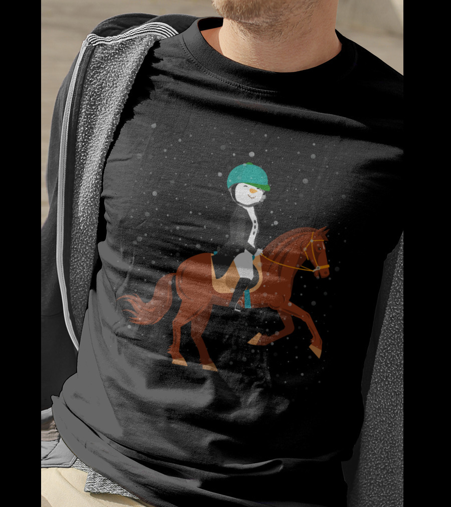 Funny Snowman Horse Riding In Winter Wonderland T-Shirt