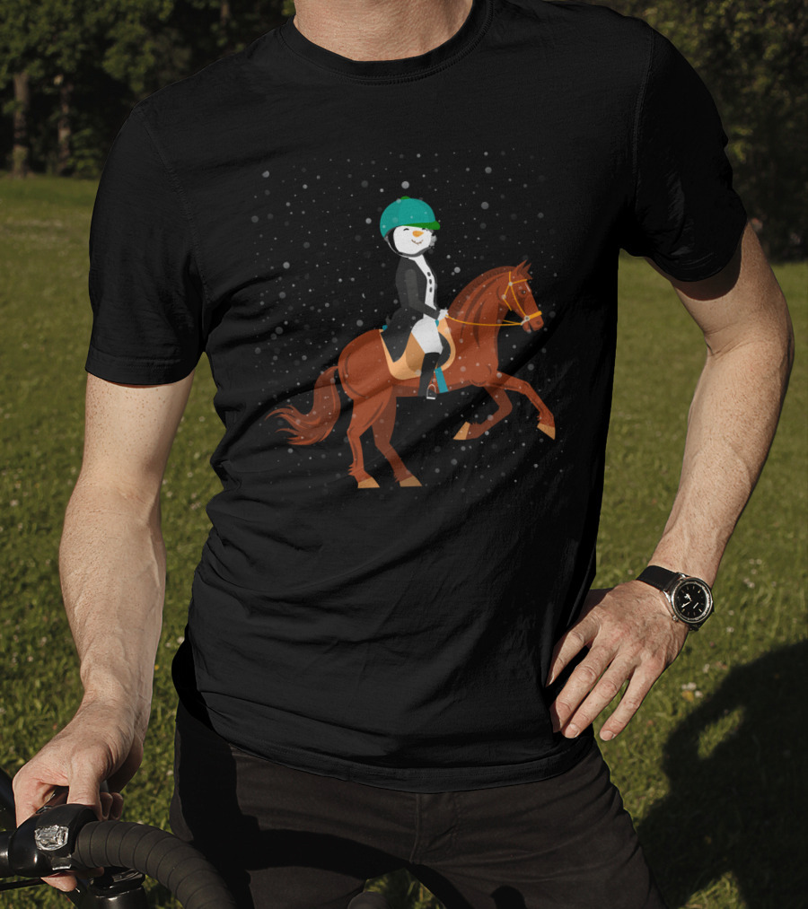 Funny Snowman Horse Riding In Winter Wonderland T-Shirt