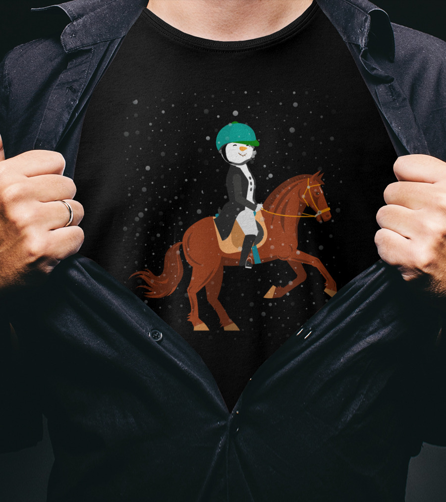 Funny Snowman Horse Riding In Winter Wonderland T-Shirt
