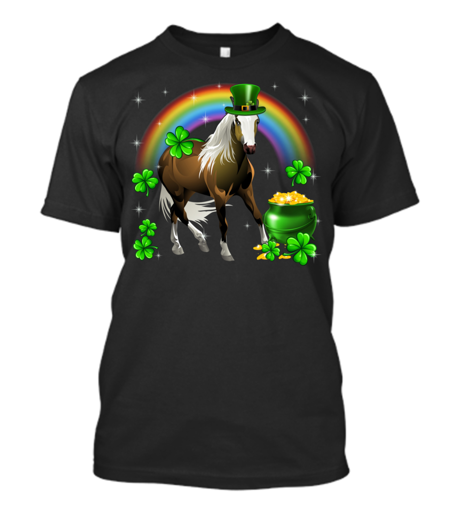 Lucky St Patricks Day Horse With Shamrocks And Rainbow T-Shirt