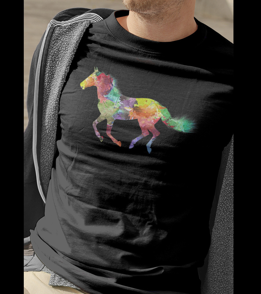 Galloping Colorful Horse Painting Horseback Riding T-Shirt