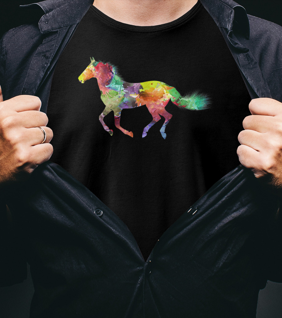 Galloping Colorful Horse Painting Horseback Riding T-Shirt