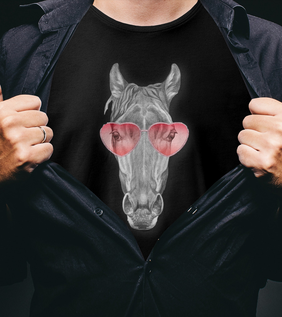 Funny Horse With Heart-Shaped Glasses T-Shirt