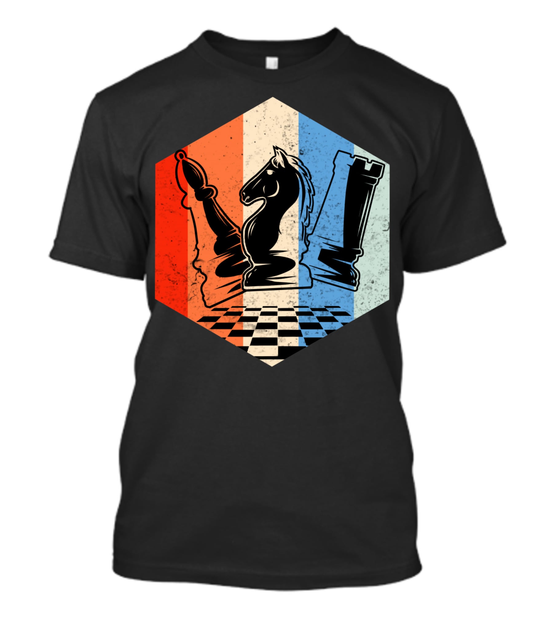 Funny Bishop Horse Rook Chess QD Retro Chessboard T-Shirt