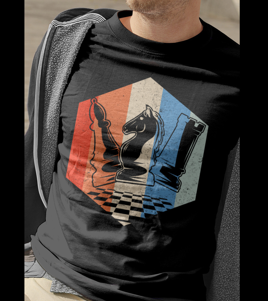 Funny Bishop Horse Rook Chess QD Retro Chessboard T-Shirt