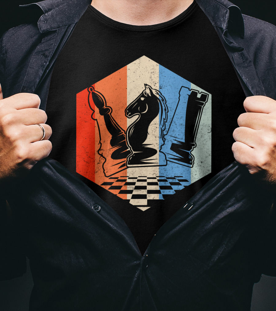 Funny Bishop Horse Rook Chess QD Retro Chessboard T-Shirt