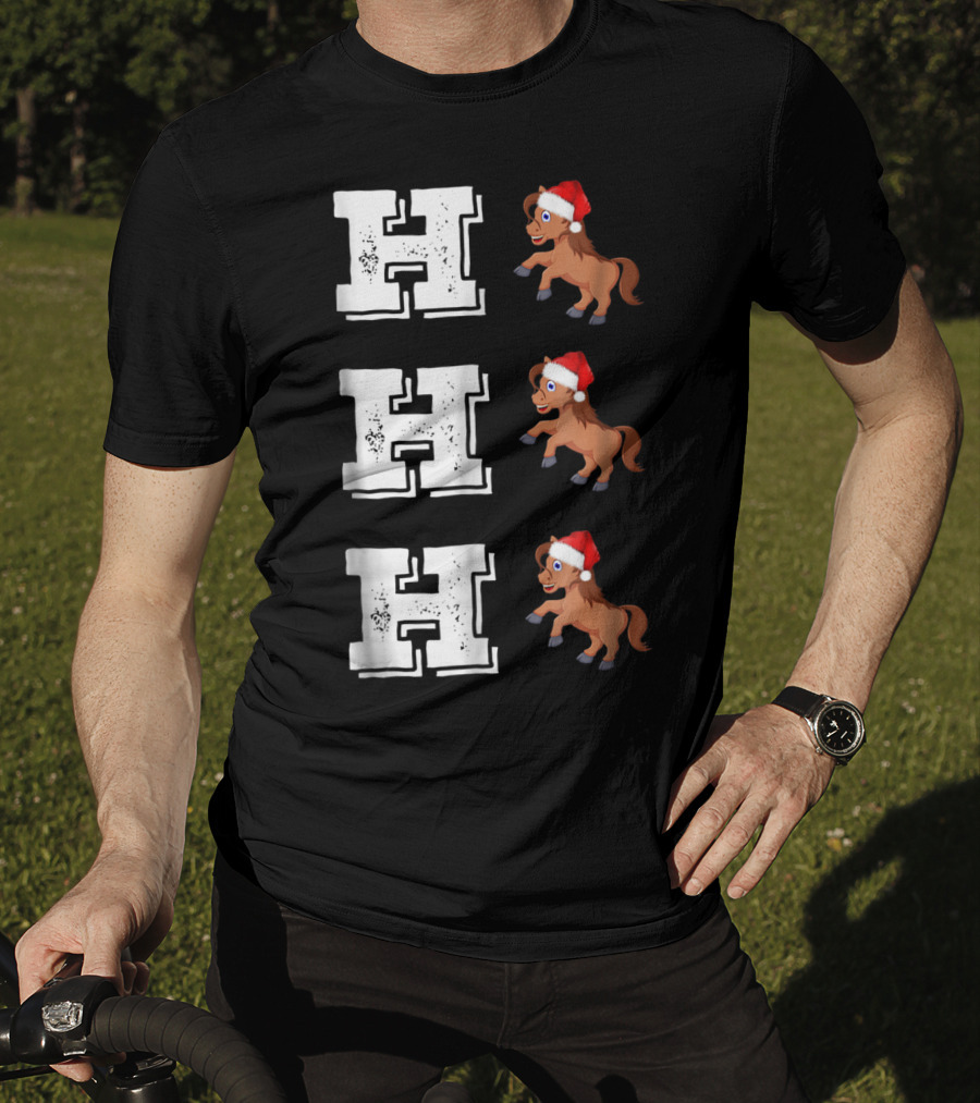 Ho Ho Ho Funny Xmas Horse Lover Santa Hat T-Shirt