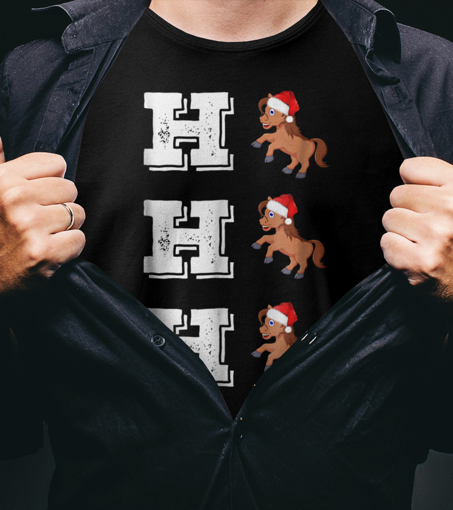 Ho Ho Ho Funny Xmas Horse Lover Santa Hat T-Shirt