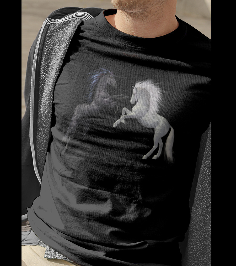 Girl's Horse Play Horseback Riding Esquireian Black Stallion White Mare T-Shirt