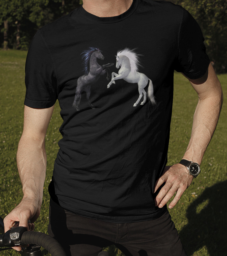 Girl's Horse Play Horseback Riding Esquireian Black Stallion White Mare T-Shirt