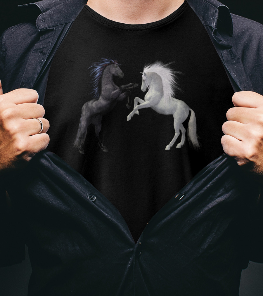 Girl's Horse Play Horseback Riding Esquireian Black Stallion White Mare T-Shirt