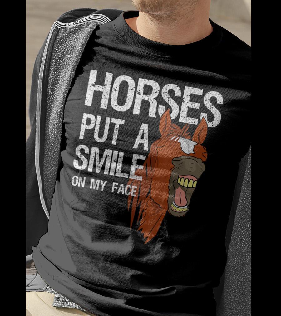 Horses Put A Smile On My Face Girls Horse Lover Rider Equestrian T-Shirt