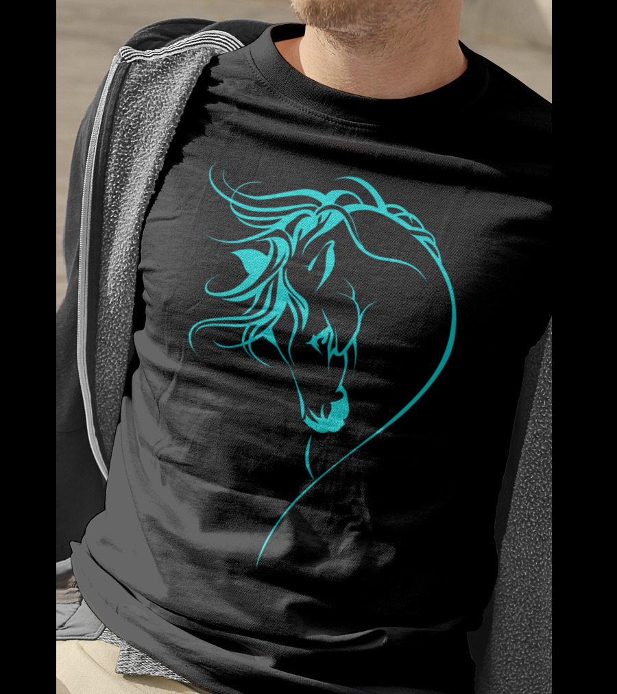 Glowing Horse Beautiful Horses Blue Neon T-Shirt