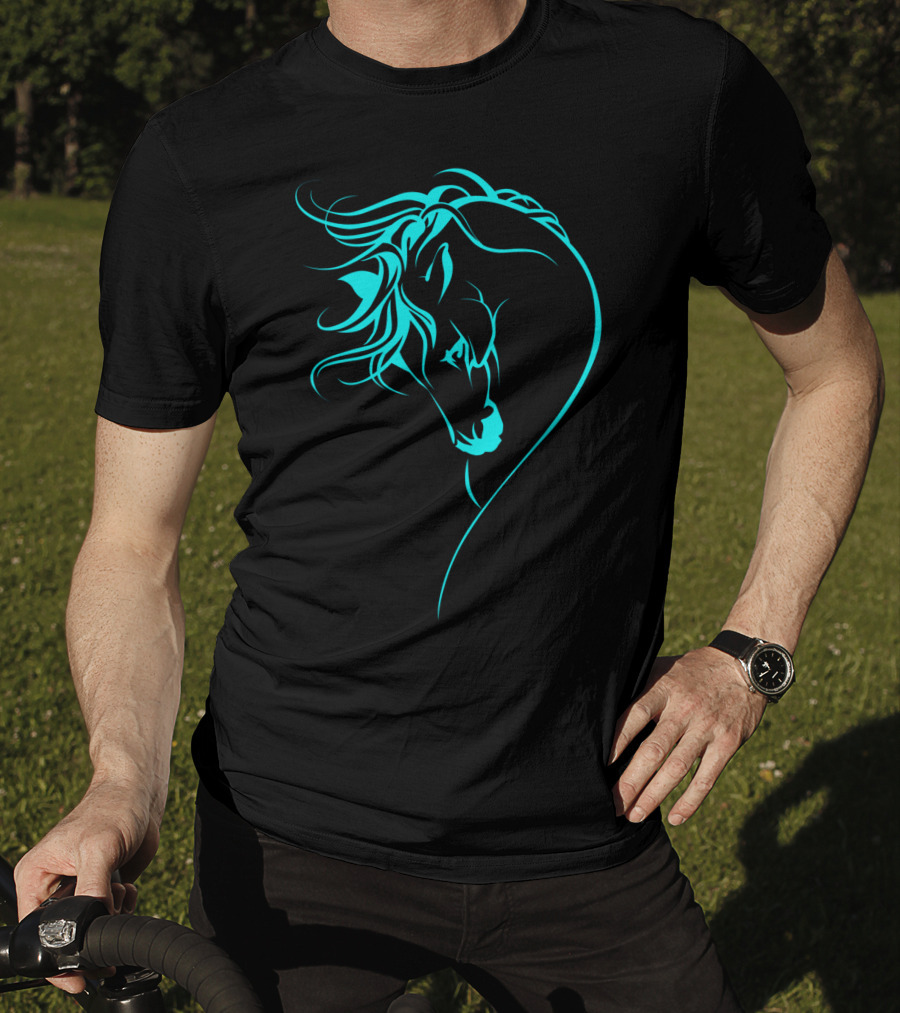 Glowing Horse Beautiful Horses Blue Neon T-Shirt