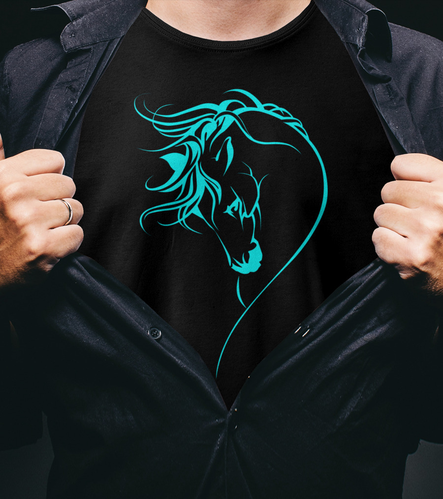 Glowing Horse Beautiful Horses Blue Neon T-Shirt