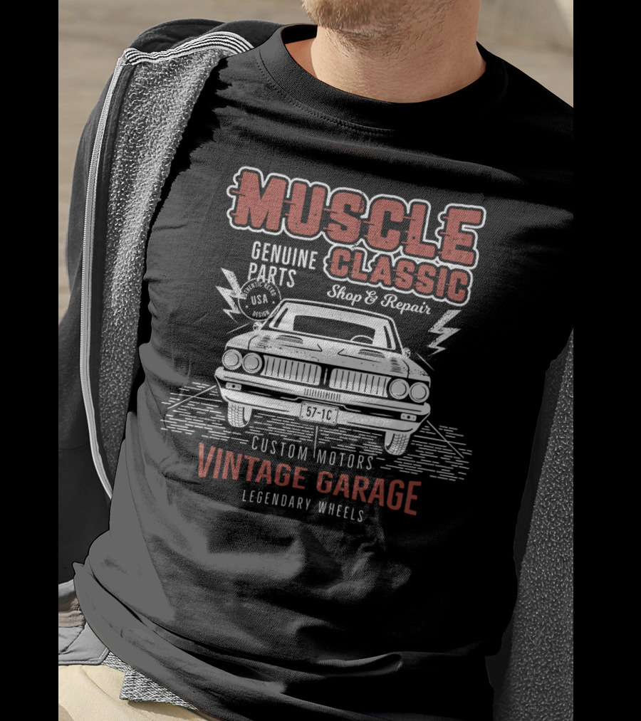 Muscle Classic Genuine Parts Vintage Garage Legendary Wheels Custom Motors Shop Repair T-Shirt