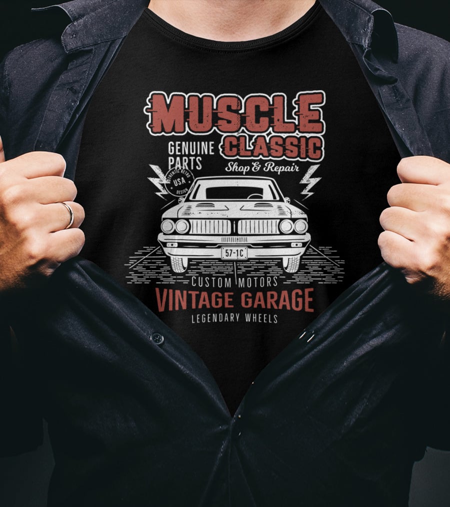 Muscle Classic Genuine Parts Vintage Garage Legendary Wheels Custom Motors Shop Repair T-Shirt