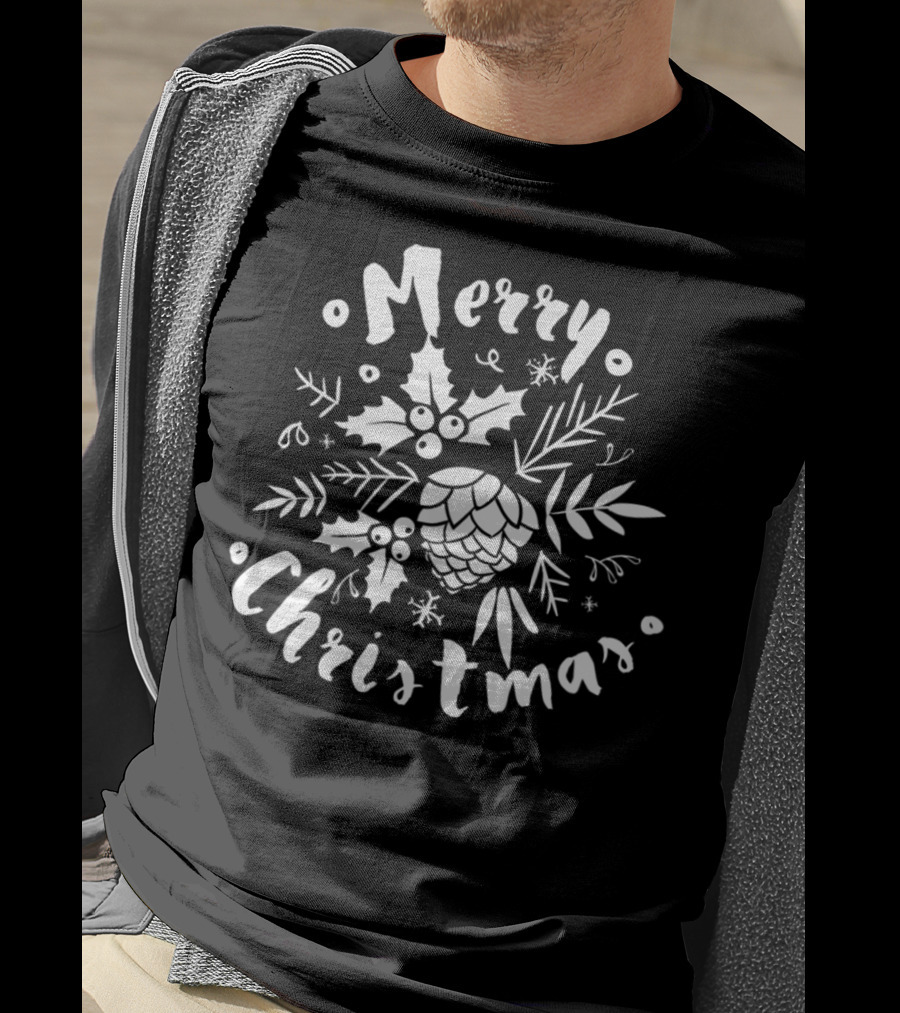 Merry Christmas Holly And Pinecone Classic Simple Merry T-Shirt