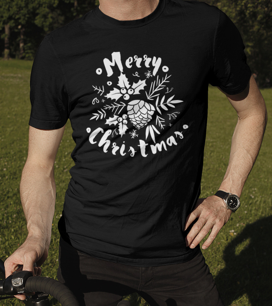 Merry Christmas Holly And Pinecone Classic Simple Merry T-Shirt
