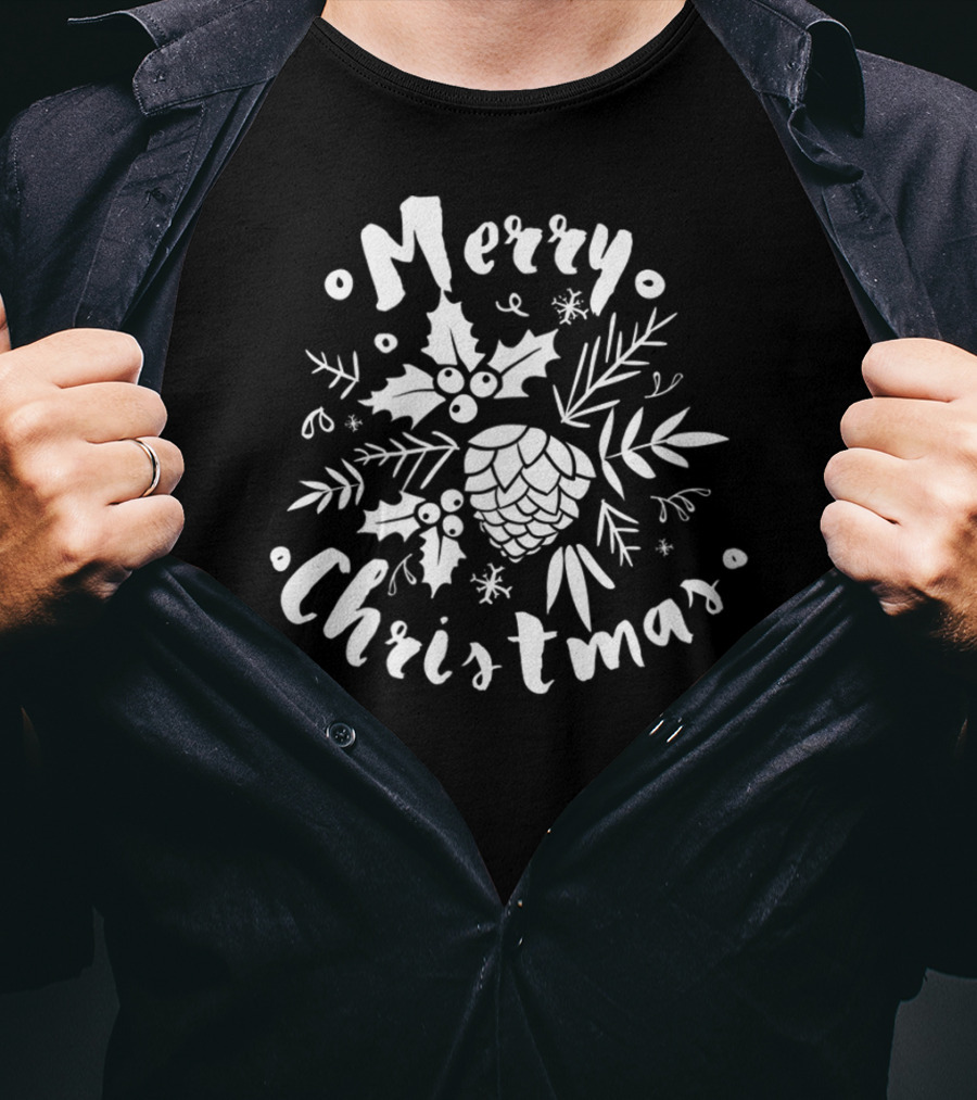 Merry Christmas Holly And Pinecone Classic Simple Merry T-Shirt