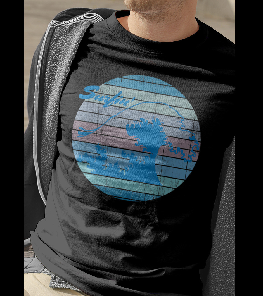 Surfin' Classic Surfing Waves Ocean Stripes T-Shirt
