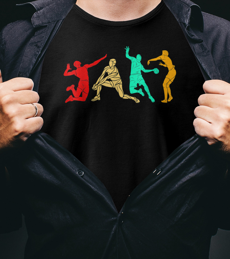 Colorful Vintage Volleyball Players In Action T-Shirt