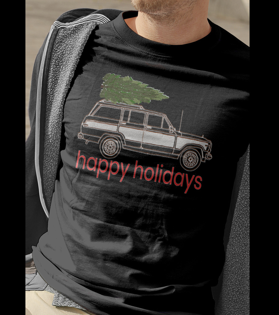 Happy Holidays Classic Woody SUV Christmas Tree T-Shirt