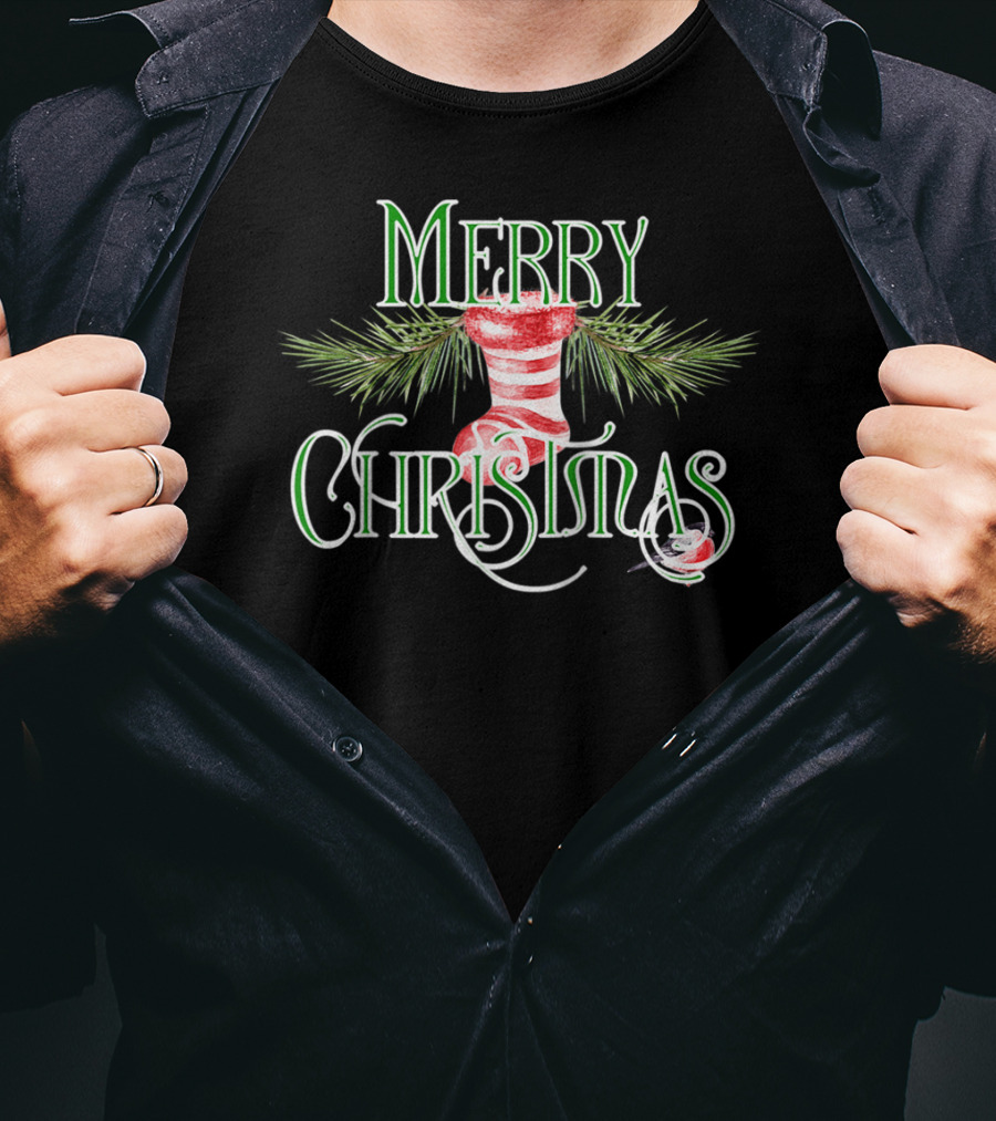 Merry Christmas Classic Wreath Stocking T-Shirt
