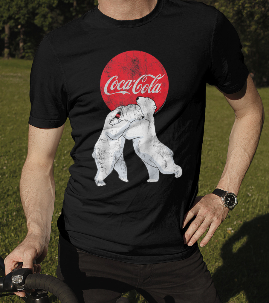 Coca-Cola Christmas Polar Bears Hugging With Red Circle Classic BL T-Shirt