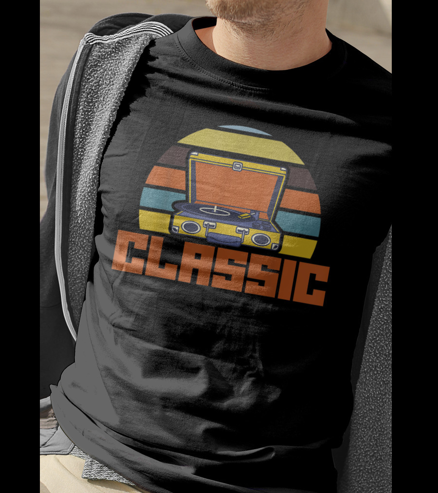 Classic Cool Turntable Vinyl Music Lifestyle Retro Strip T-Shirt