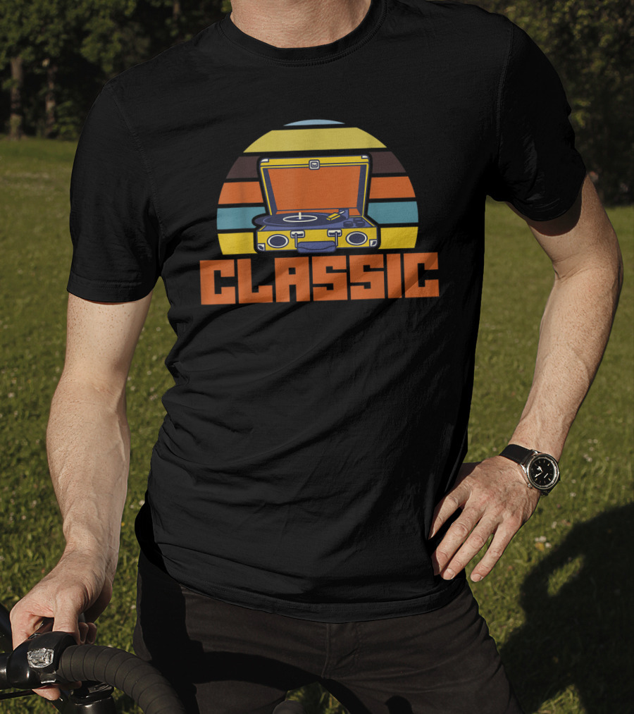Classic Cool Turntable Vinyl Music Lifestyle Retro Strip T-Shirt
