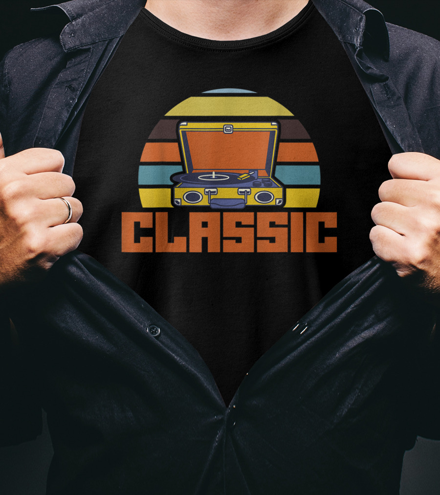 Classic Cool Turntable Vinyl Music Lifestyle Retro Strip T-Shirt