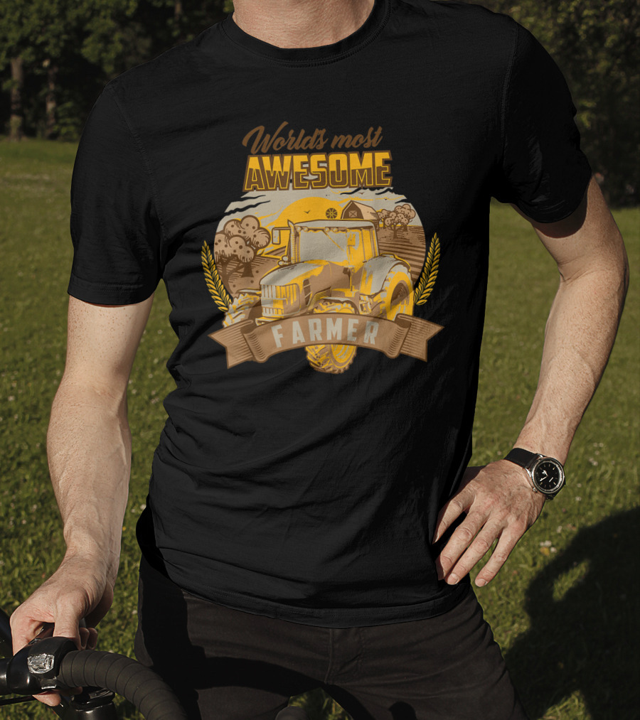 World's Most Awesome Farmer Tractor Wheat Field Scene T-Shirt