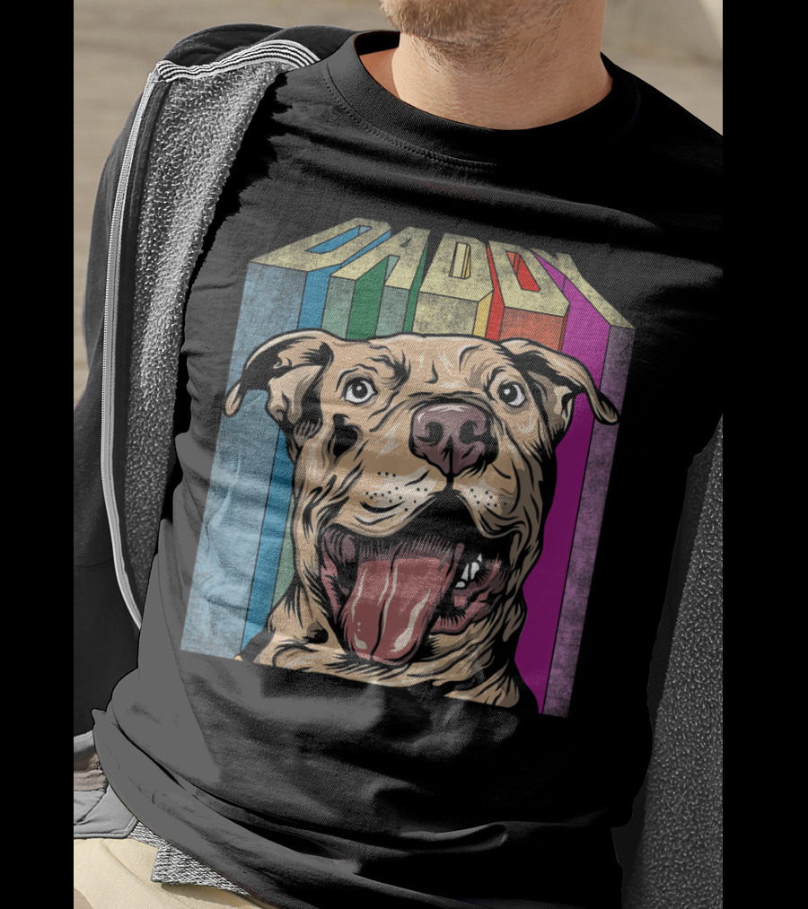 Daddy Colorful Pitbull Dog T-Shirt