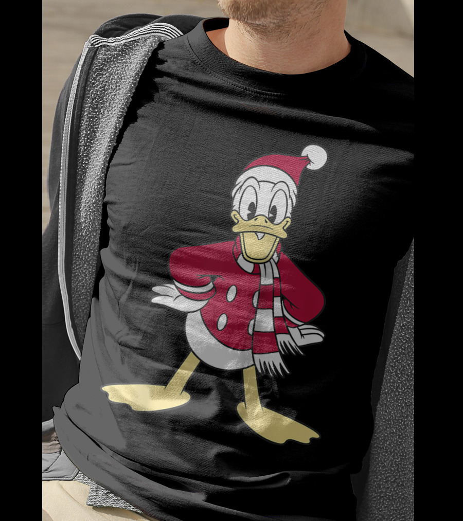 Disney Donald Duck Christmas Classic Portrait Santa Suit And Scarf T-Shirt