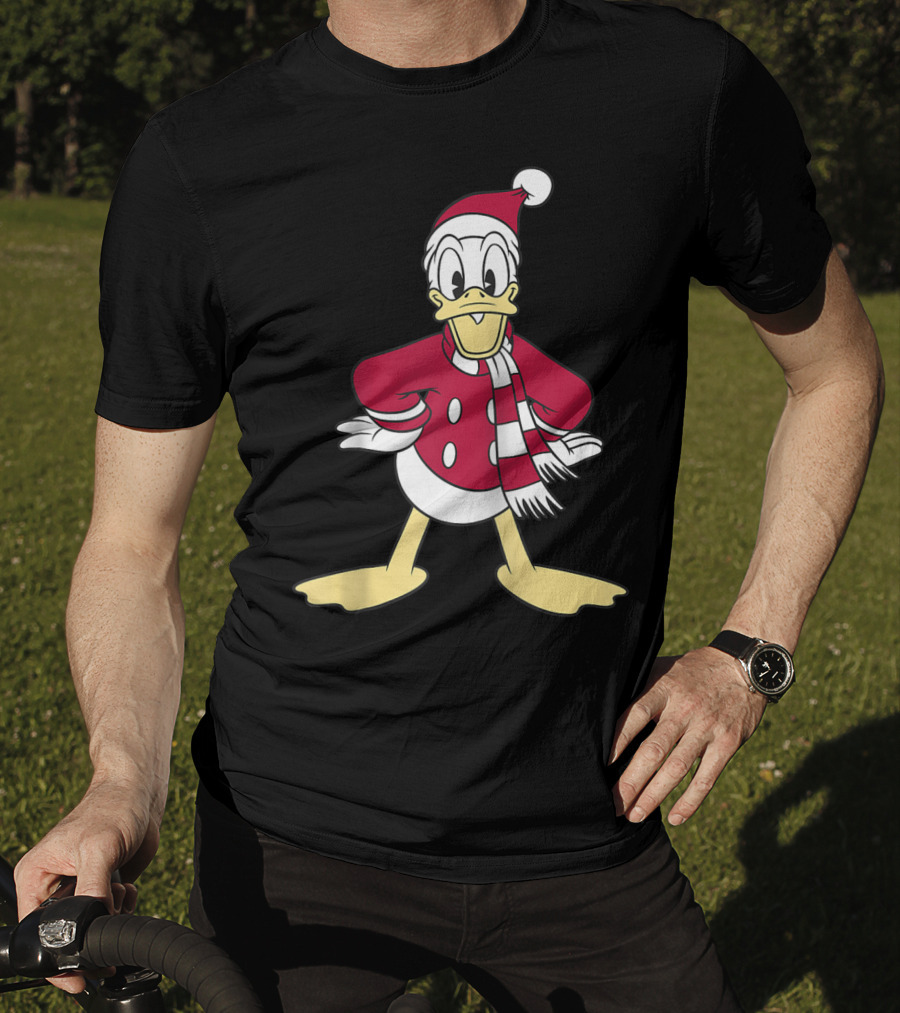 Disney Donald Duck Christmas Classic Portrait Santa Suit And Scarf T-Shirt