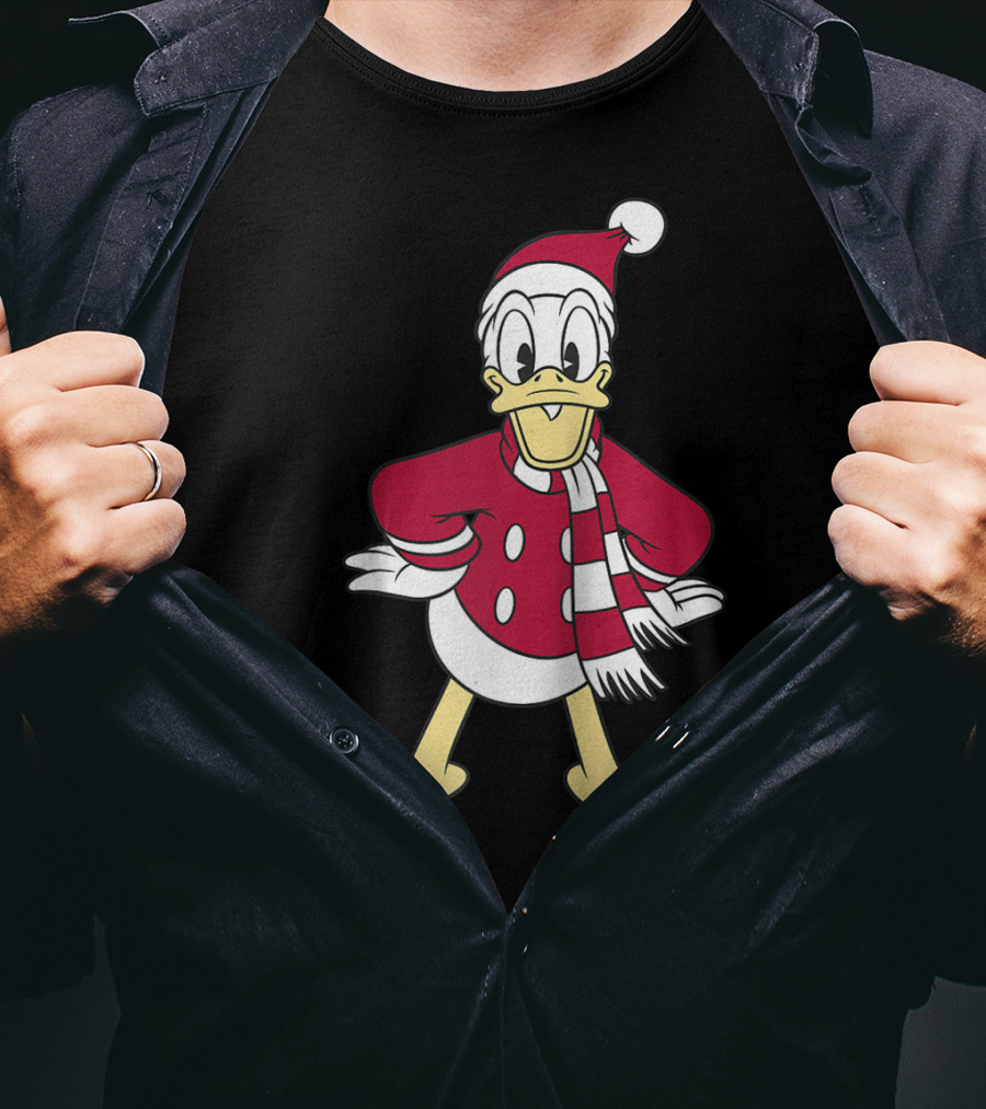 Disney Donald Duck Christmas Classic Portrait Santa Suit And Scarf T-Shirt