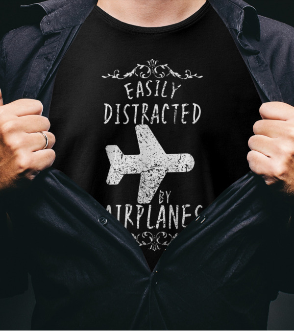 Easily Distracted By Airplanes Pilot Humor F1 T-Shirt