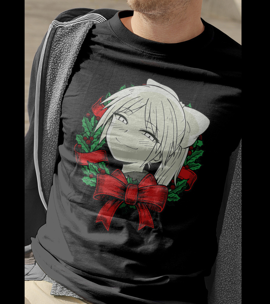 Manga Merry Christmas Wreath Funny Classic Happy College T-Shirt