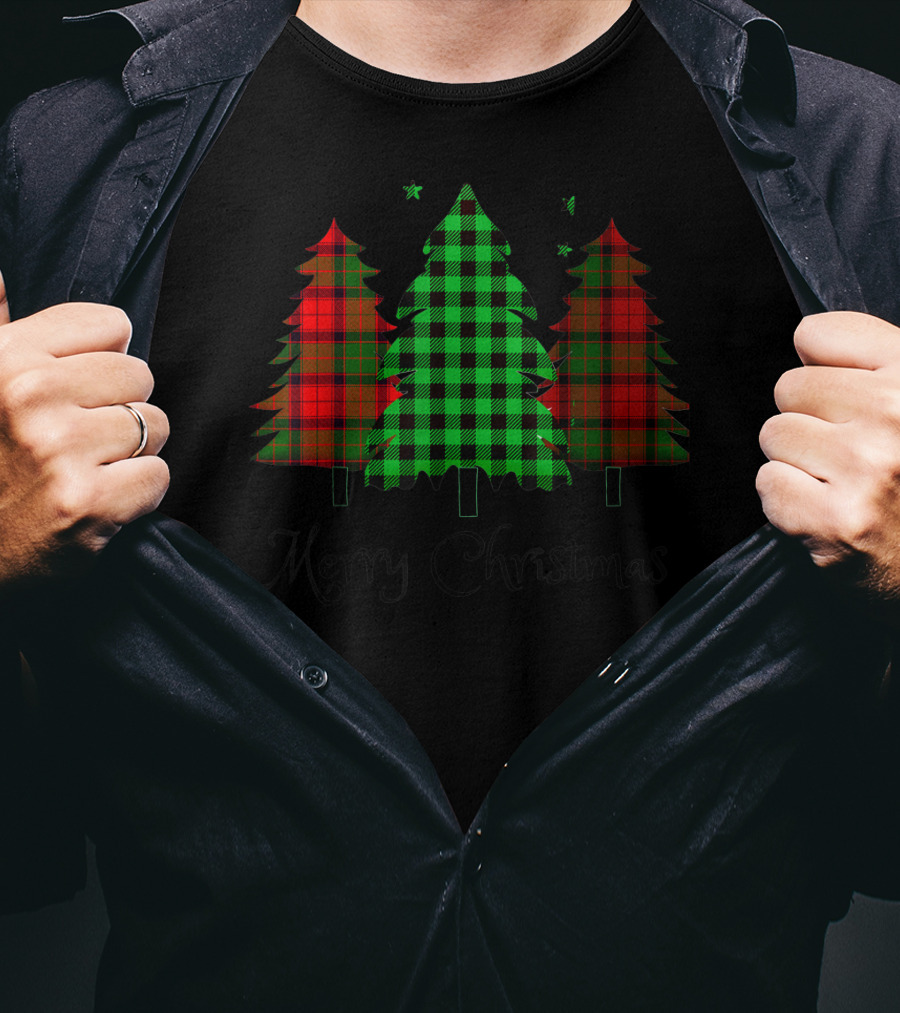 Merry Christmas Plaid Trees T-Shirt