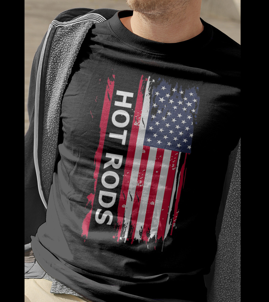 HOT RODS American Flag Classic Muscle Cars T-Shirt